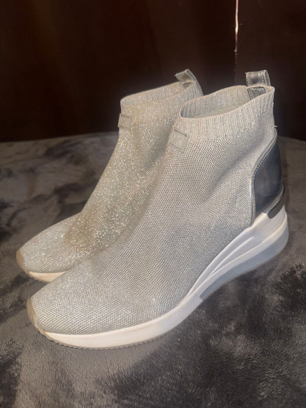 Michael Kors Silver Knit Women's Ankle Boots Sparkle Fabric